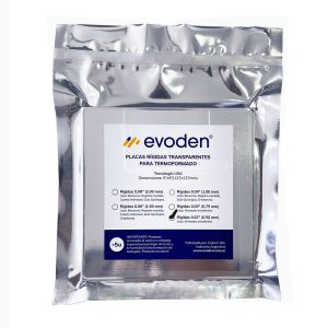 PLACAS CUADRADAS RÍGIDAS PARA TERMOFORMADO 0.020'', (127x127mm) x 5u. - EVODEN